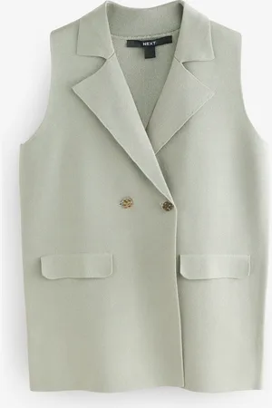 Next Sage Smart Knitted Waistcoat Blazer with Faux Pockets