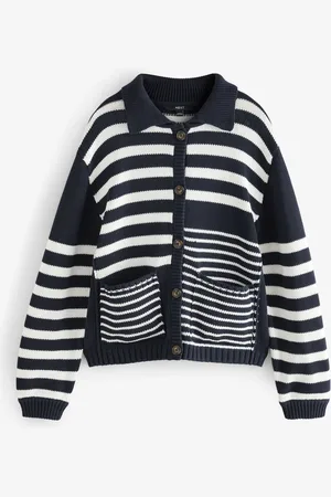 Next White Stripe 100% Cotton Relaxed Stripe Cardigan