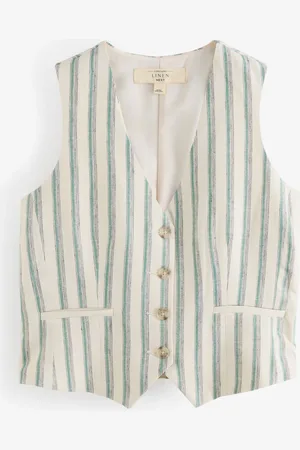 Next /Ecru Striped Waistcoat with Linen
