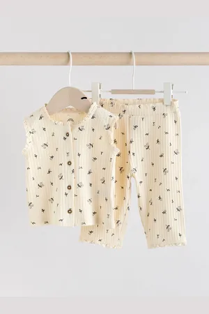 Next And White Ditsy Print Baby Sleeveless Top and Leggings Set