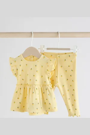 Next Yellow Lemon Baby Short Sleeve Frill Top and Leggings Set 2 Piece