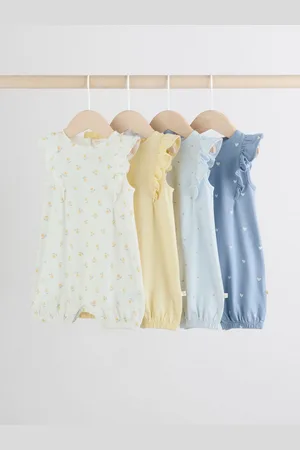 Next Blue and Floral Printed Baby Rompers 4 Pack