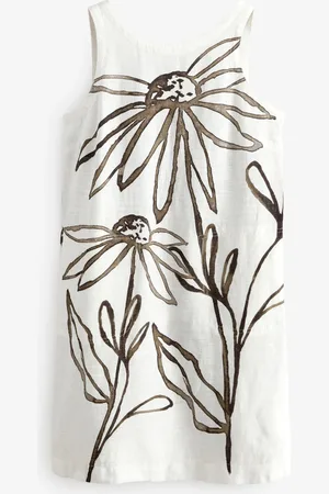 Next Mono Placement Floral Linen Scoop Back Mini Shift Dress