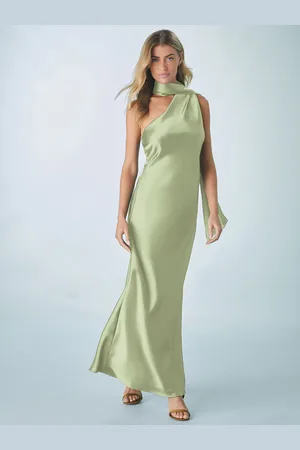 Next Sage Bridesmaid Satin Maxi One Shoulder Scarf Neck Dress