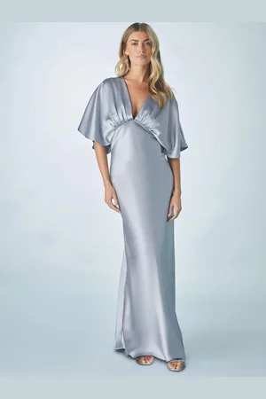 Next Dusky Bridesmaid Satin Flutter Sleeve Maxi Dress
