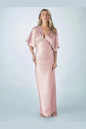 Next Dusky Bridesmaid Satin Flutter Sleeve Maxi Dress