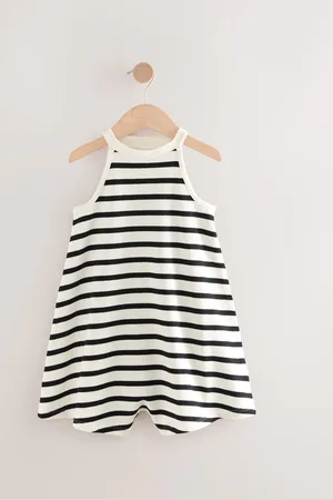 Next White/ Stripe 100% Cotton Palm Print Playsuit T-Shirt (3-16yrs)