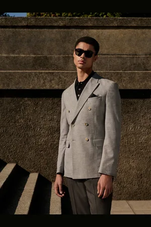Next Linen Blend Texture Double Breasted Suit Jacket