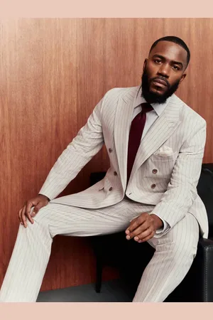 Next Striped Double Breasted Suit Jacket With Linen