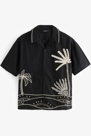 Next Textured Palm Tree Embroidered Short Sleeve Shirt