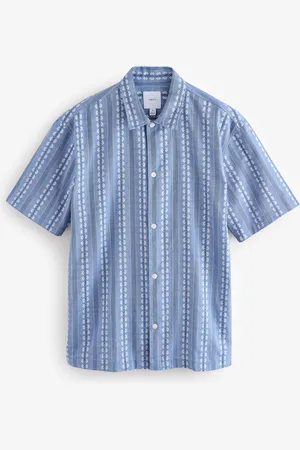 Next Textured Stripe 100% Cotton Short Sleeve Shirt
