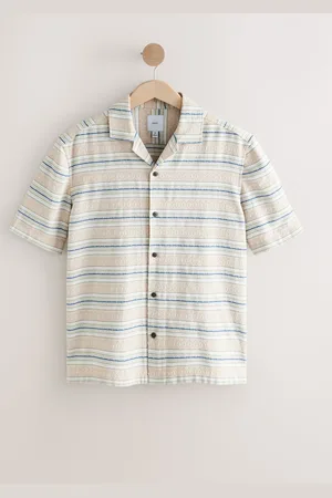 Next 100% Cotton Textured Stripe Short Sleeve Shirt