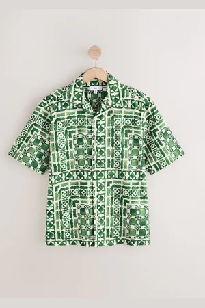 Next Watercolour Printed Short Sleeve 100% Cotton Shirt