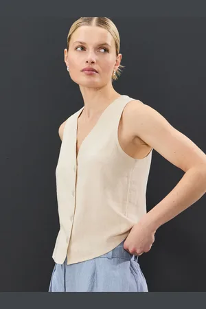 Next Button Down Sleeveless Waistcoat With Linen