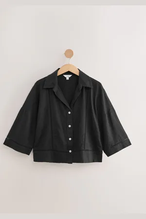 Next Linen Blend Short Sleeve Ladder Insert Shirt