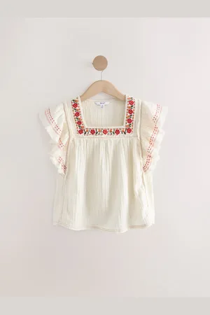 Next Soft Short Sleeve Embroidered Square Neck Blouse