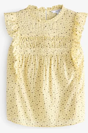 Next Yellow Spot Ruffle Short Sleeve Blouse