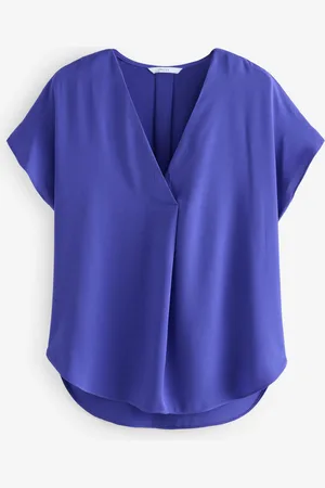 Next Cobalt Relaxed Fit Short Sleeve Overhead V-Neck Blouse