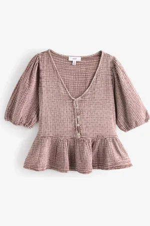Next Dark Puff Short Sleeve Doublecloth 100% Cotton Blouse