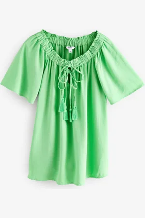 Next Short Sleeve Tie Neck Bardot Top