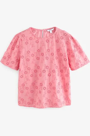 Next Blush Textured Floral Cornelli Embroidered Short Sleeve 100% Cotton Blouse