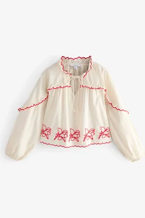Next /Red Embriodered Long Sleeve 100% Cotton Blouse