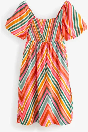 Next Multi Bright Puff Sleeve Off Shoulder Midi Dress