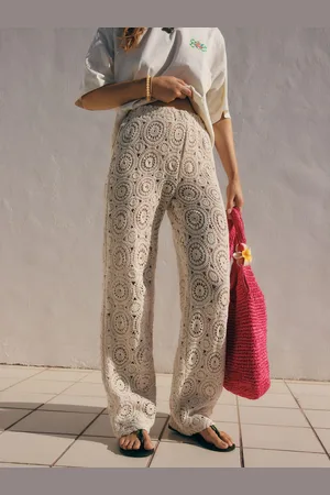 Next Camel self. Crochet Wide Leg Trousers