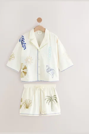 Next 100% Cotton Embroidered Button Through Short Set Pyjamas