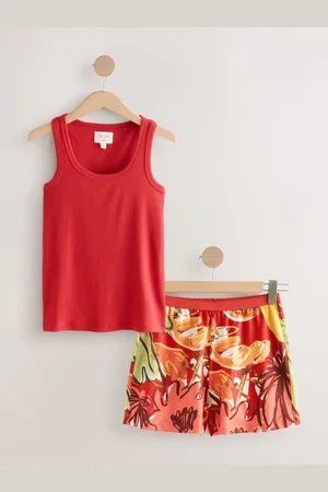 Next Red Floral Cotton Rib Vest Short Set Pyjamas