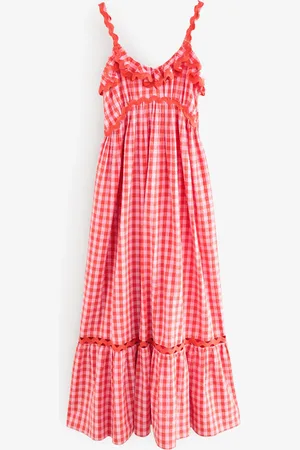 Next /Red 100% Cotton Textured Tiered Gingham Maxi Dress