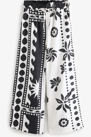 Next Monochrome Wide Leg Trousers With Linen