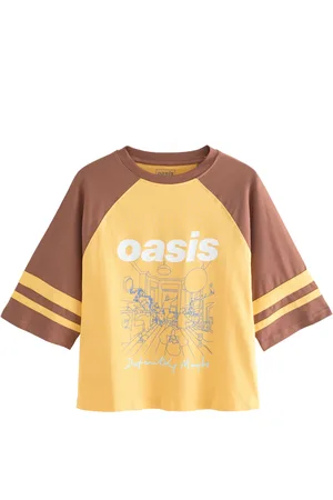 Next Yellow/ Official Oasis License Raglan Elbow Colour Block Graphic T-Shirt
