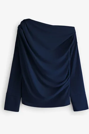 Next Off Shoulder Long Sleeve Drape Jersey Top