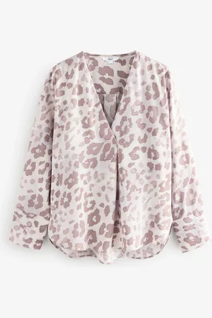 Next Animal Print Relaxed Fit Long Sleeve Overhead V-Neck Blouse
