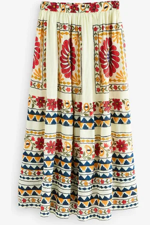 Next Embroidered Elasticated Waist 100% Cotton Maxi Skirt