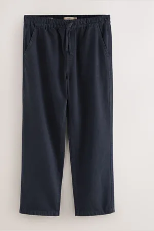 Next Blue Relaxed Fit Cotton Linen Twill Elasticated Waist Trousers
