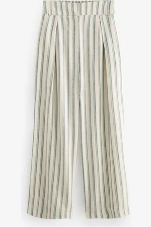 Next /Ecru Striped Elastic Back Wide Leg Trousers With Linen