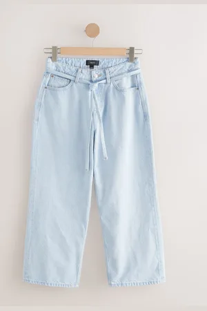 Next Bleach 100% Cotton Hourglass Belted Cropped Wide Leg Jeans