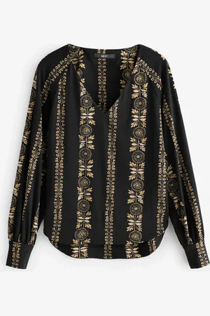 Next /Yellow Print Long Sleeve V-Neck Jersey Blouse