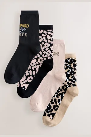 Next Leopard Slogan Ankle Socks 4 Pack