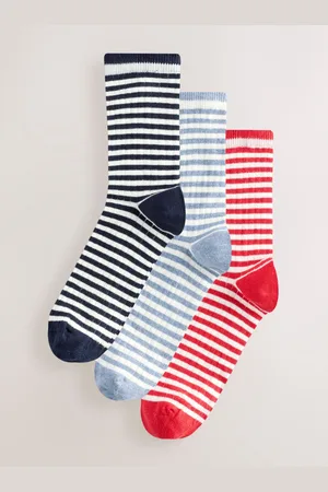 Next White/ /Red Mock Rib Ankle Socks 3 Pack