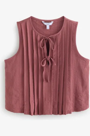Next Rose Pintuck Sleeveless Tie Front 100% Cotton Top
