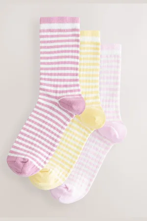 Next /Pink/Yellow Mock Rib Ankle Socks 3 Pack