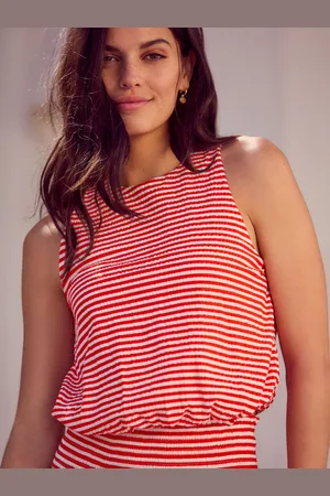 Next Red/ Stripe 100% Cotton Sleeveless Bubble Hem Top