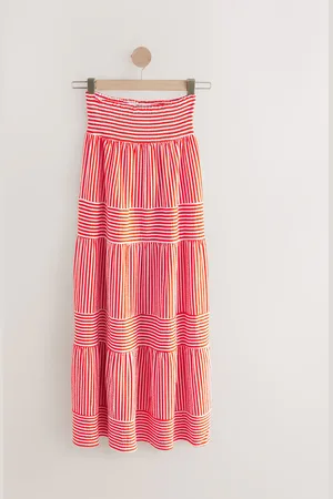 Next Red/ Stripe 100% Cotton Tiered Maxi Skirt