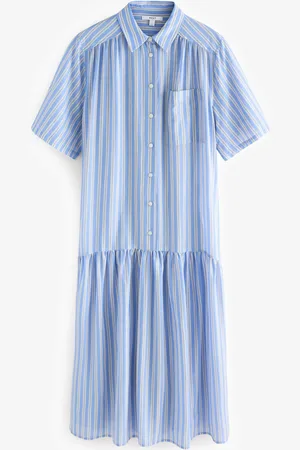 Next Stripe Short Sleeve Drop Waist 100% Cotton Maxi Shirt Dress