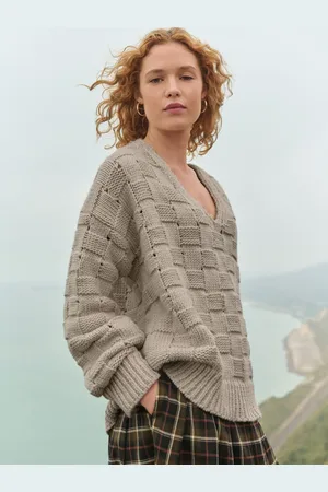 Next Mole Waffle Stitch V-Neck Knitted Jumper with Wool