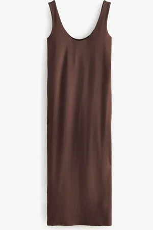 Next Chocolate Polyamide Soft Touch Sleeveless Scoop Neck Midi Dress