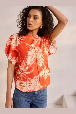 Next Red Flutter Sleeve Textured Smart Top